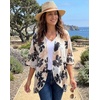 image:imageWomens Floral Print Puff Sleeve Kimono Cardigan Loose Cover Up Casual Blouse Tops 2026Dasiy Khaki