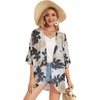 image:imageWomens Floral Print Puff Sleeve Kimono Cardigan Loose Cover Up Casual Blouse Tops 2026Dasiy Khaki