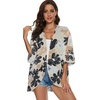 image:imageWomens Floral Print Puff Sleeve Kimono Cardigan Loose Cover Up Casual Blouse Tops 2026Dasiy Khaki
