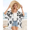 image:imageWomens Floral Print Puff Sleeve Kimono Cardigan Loose Cover Up Casual Blouse Tops 2026Dasiy White