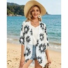 image:imageWomens Floral Print Puff Sleeve Kimono Cardigan Loose Cover Up Casual Blouse Tops 2026Dasiy White