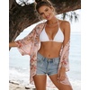 image:imageWomens Floral Print Puff Sleeve Kimono Cardigan Loose Cover Up Casual Blouse Tops 2026Flowers Pink