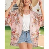 image:imageWomens Floral Print Puff Sleeve Kimono Cardigan Loose Cover Up Casual Blouse Tops 2026Flowers Pink