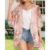 image:imageWomens Floral Print Puff Sleeve Kimono Cardigan Loose Cover Up Casual Blouse Tops 2026Flowers Pink