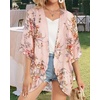 image:imageWomens Floral Print Puff Sleeve Kimono Cardigan Loose Cover Up Casual Blouse Tops 2026Flowers Pink