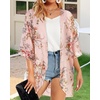 image:imageWomens Floral Print Puff Sleeve Kimono Cardigan Loose Cover Up Casual Blouse Tops 2026Flowers Pink