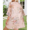 image:imageWomens Floral Print Puff Sleeve Kimono Cardigan Loose Cover Up Casual Blouse Tops 2026Flowers Pink