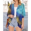 image:imageWomens Floral Print Puff Sleeve Kimono Cardigan Loose Cover Up Casual Blouse Tops 2026Gloden Blue