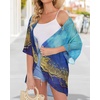 image:imageWomens Floral Print Puff Sleeve Kimono Cardigan Loose Cover Up Casual Blouse Tops 2026Gloden Blue