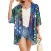 image:imageWomens Floral Print Puff Sleeve Kimono Cardigan Loose Cover Up Casual Blouse Tops 2026Green