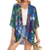 image:imageWomens Floral Print Puff Sleeve Kimono Cardigan Loose Cover Up Casual Blouse Tops 2026Green