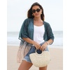 image:imageWomens Floral Print Puff Sleeve Kimono Cardigan Loose Cover Up Casual Blouse Tops 2026Grey Coral