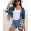 image:imageWomens Floral Print Puff Sleeve Kimono Cardigan Loose Cover Up Casual Blouse Tops 2026Grey Coral