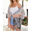 image:imageWomens Floral Print Puff Sleeve Kimono Cardigan Loose Cover Up Casual Blouse Tops 2026Grey Gold Floral