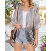 image:imageWomens Floral Print Puff Sleeve Kimono Cardigan Loose Cover Up Casual Blouse Tops 2026Grey Gold Floral