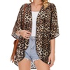 image:imageWomens Floral Print Puff Sleeve Kimono Cardigan Loose Cover Up Casual Blouse Tops 2026Leopard Print