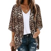 image:imageWomens Floral Print Puff Sleeve Kimono Cardigan Loose Cover Up Casual Blouse Tops 2026Leopard Print