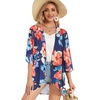 image:imageWomens Floral Print Puff Sleeve Kimono Cardigan Loose Cover Up Casual Blouse Tops 2026Oil Ink Blue