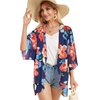 image:imageWomens Floral Print Puff Sleeve Kimono Cardigan Loose Cover Up Casual Blouse Tops 2026Oil Ink Blue