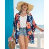 image:imageWomens Floral Print Puff Sleeve Kimono Cardigan Loose Cover Up Casual Blouse Tops 2026Oil Ink Blue