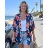 image:imageWomens Floral Print Puff Sleeve Kimono Cardigan Loose Cover Up Casual Blouse Tops 2026Oil Ink Blue