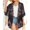 image:imageWomens Floral Print Puff Sleeve Kimono Cardigan Loose Cover Up Casual Blouse Tops 2026Orange Black