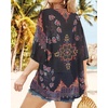 image:imageWomens Floral Print Puff Sleeve Kimono Cardigan Loose Cover Up Casual Blouse Tops 2026Orange Black