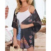 image:imageWomens Floral Print Puff Sleeve Kimono Cardigan Loose Cover Up Casual Blouse Tops 2026Orange Black