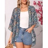 image:imageWomens Floral Print Puff Sleeve Kimono Cardigan Loose Cover Up Casual Blouse Tops 2026Orange Boho
