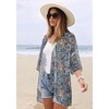 image:imageWomens Floral Print Puff Sleeve Kimono Cardigan Loose Cover Up Casual Blouse Tops 2026Orange Boho