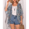image:imageWomens Floral Print Puff Sleeve Kimono Cardigan Loose Cover Up Casual Blouse Tops 2026Orange Boho