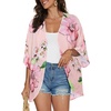 image:imageWomens Floral Print Puff Sleeve Kimono Cardigan Loose Cover Up Casual Blouse Tops 2026Pink Flower