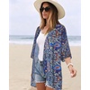 image:imageWomens Floral Print Puff Sleeve Kimono Cardigan Loose Cover Up Casual Blouse Tops 2026Purple Boho