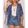 image:imageWomens Floral Print Puff Sleeve Kimono Cardigan Loose Cover Up Casual Blouse Tops 2026Purple Boho