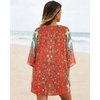image:imageWomens Floral Print Puff Sleeve Kimono Cardigan Loose Cover Up Casual Blouse Tops 2026Red Green Pattern