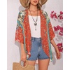 image:imageWomens Floral Print Puff Sleeve Kimono Cardigan Loose Cover Up Casual Blouse Tops 2026Red Green Pattern