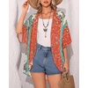 image:imageWomens Floral Print Puff Sleeve Kimono Cardigan Loose Cover Up Casual Blouse Tops 2026Red Green Pattern