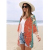 image:imageWomens Floral Print Puff Sleeve Kimono Cardigan Loose Cover Up Casual Blouse Tops 2026Red Green Pattern