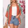 image:imageWomens Floral Print Puff Sleeve Kimono Cardigan Loose Cover Up Casual Blouse Tops 2026Red Green Pattern