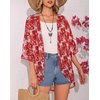 image:imageWomens Floral Print Puff Sleeve Kimono Cardigan Loose Cover Up Casual Blouse Tops 2026Red White Leaves