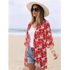 image:imageWomens Floral Print Puff Sleeve Kimono Cardigan Loose Cover Up Casual Blouse Tops 2026Red White Leaves