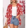 image:imageWomens Floral Print Puff Sleeve Kimono Cardigan Loose Cover Up Casual Blouse Tops 2026Red White Leaves