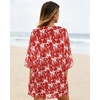 image:imageWomens Floral Print Puff Sleeve Kimono Cardigan Loose Cover Up Casual Blouse Tops 2026Red White Leaves
