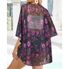 image:imageWomens Floral Print Puff Sleeve Kimono Cardigan Loose Cover Up Casual Blouse Tops 2026Rose Red Flower