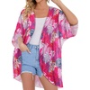image:imageWomens Floral Print Puff Sleeve Kimono Cardigan Loose Cover Up Casual Blouse Tops 2026Rose Red Leaves