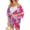 image:imageWomens Floral Print Puff Sleeve Kimono Cardigan Loose Cover Up Casual Blouse Tops 2026Rose Red Leaves