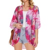 image:imageWomens Floral Print Puff Sleeve Kimono Cardigan Loose Cover Up Casual Blouse Tops 2026Rose Red Leaves