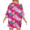 image:imageWomens Floral Print Puff Sleeve Kimono Cardigan Loose Cover Up Casual Blouse Tops 2026Rose Red Leaves