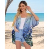 image:imageWomens Floral Print Puff Sleeve Kimono Cardigan Loose Cover Up Casual Blouse Tops 2026Sunset and Flowers