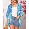 image:imageWomens Floral Print Puff Sleeve Kimono Cardigan Loose Cover Up Casual Blouse Tops 2026Teal Abstract Print